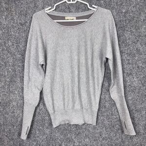 Akini Sweater Womens Size S Grey Cotton Cashmere Active Top Knit Back Panel